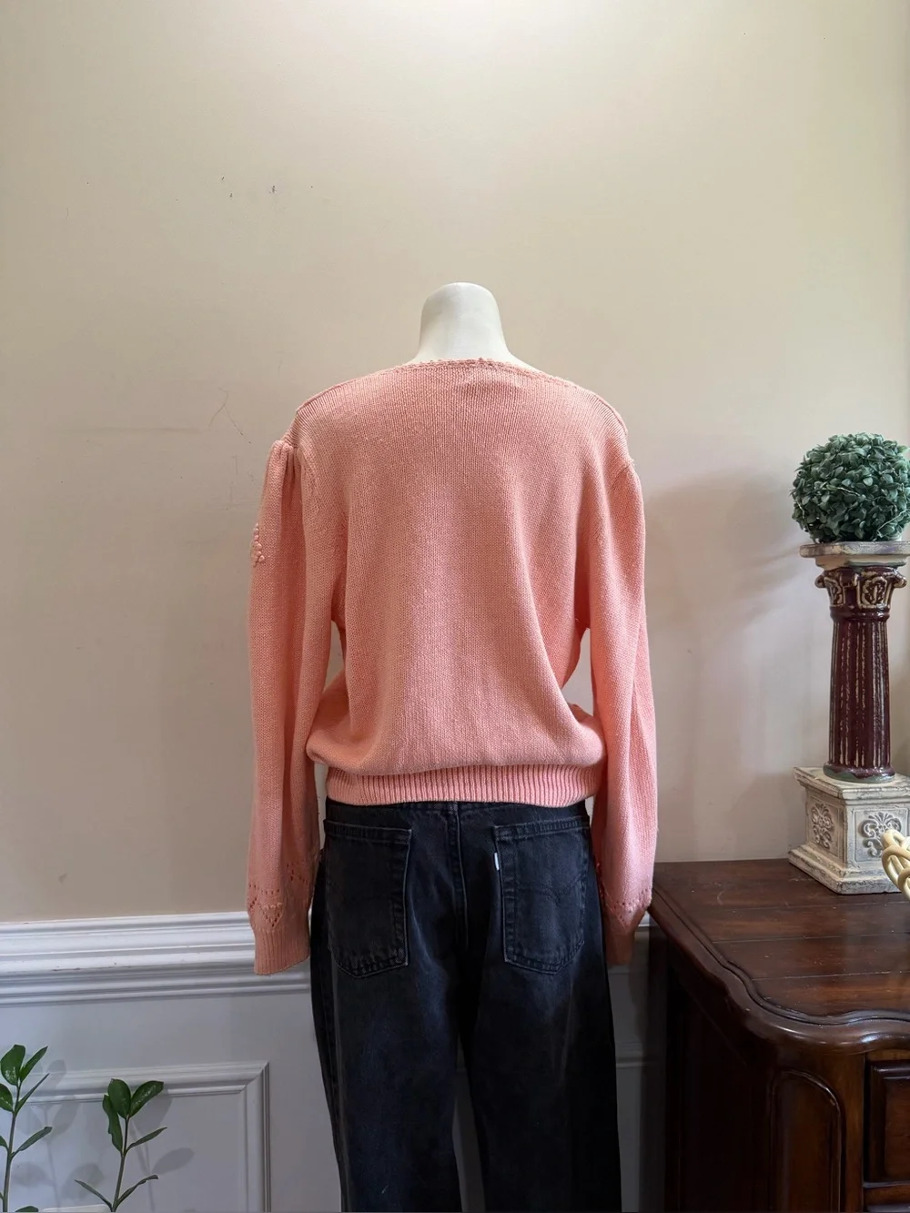 Vintage American Weekend Women's Pink V-Neck Button Cardigan Sweater - Picture 4 of 5